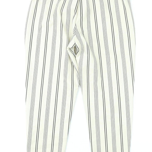ICHI Women’s White Striped Chino Trousers XS Elastic Waist