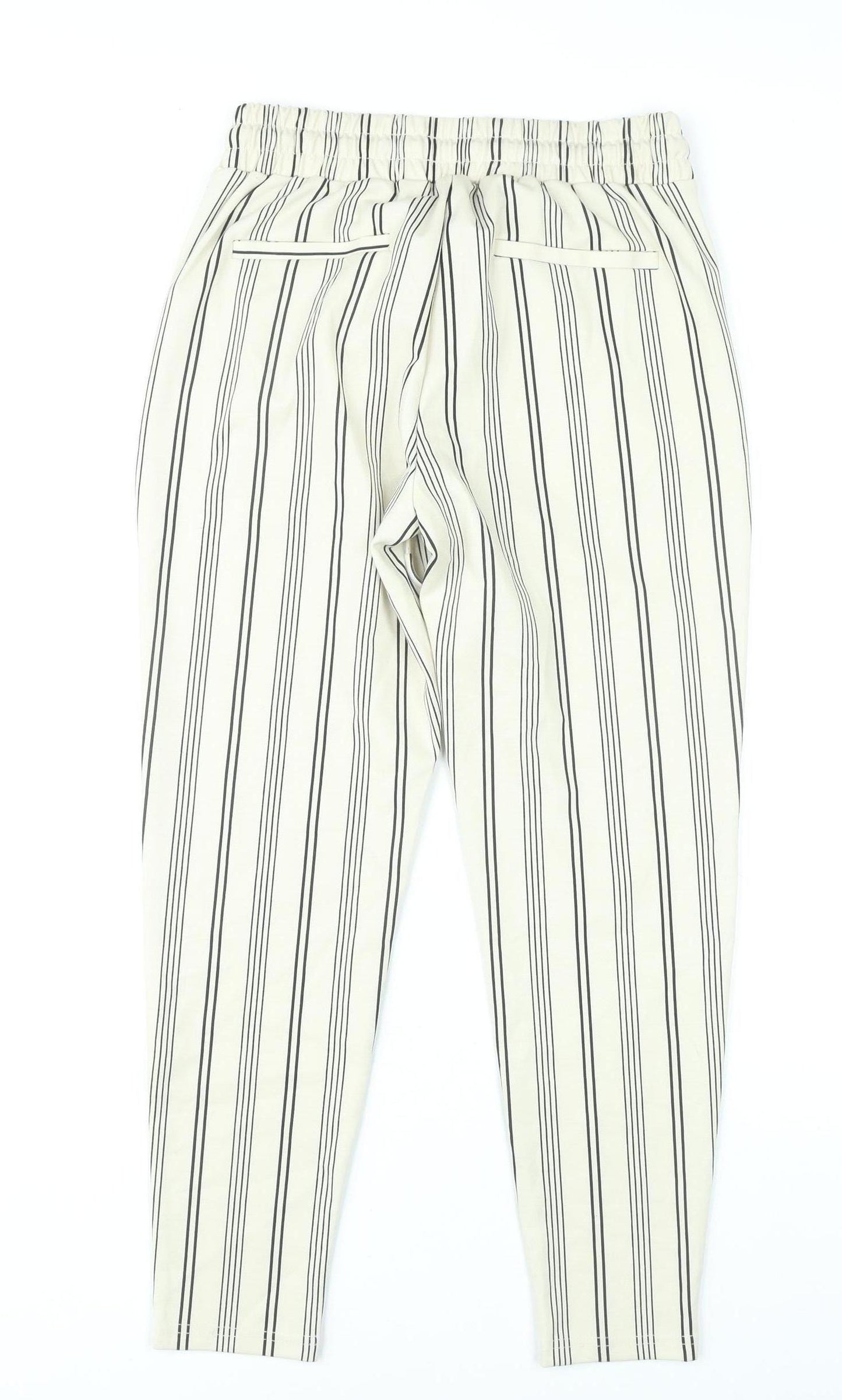 ICHI Women’s White Striped Chino Trousers XS Elastic Waist