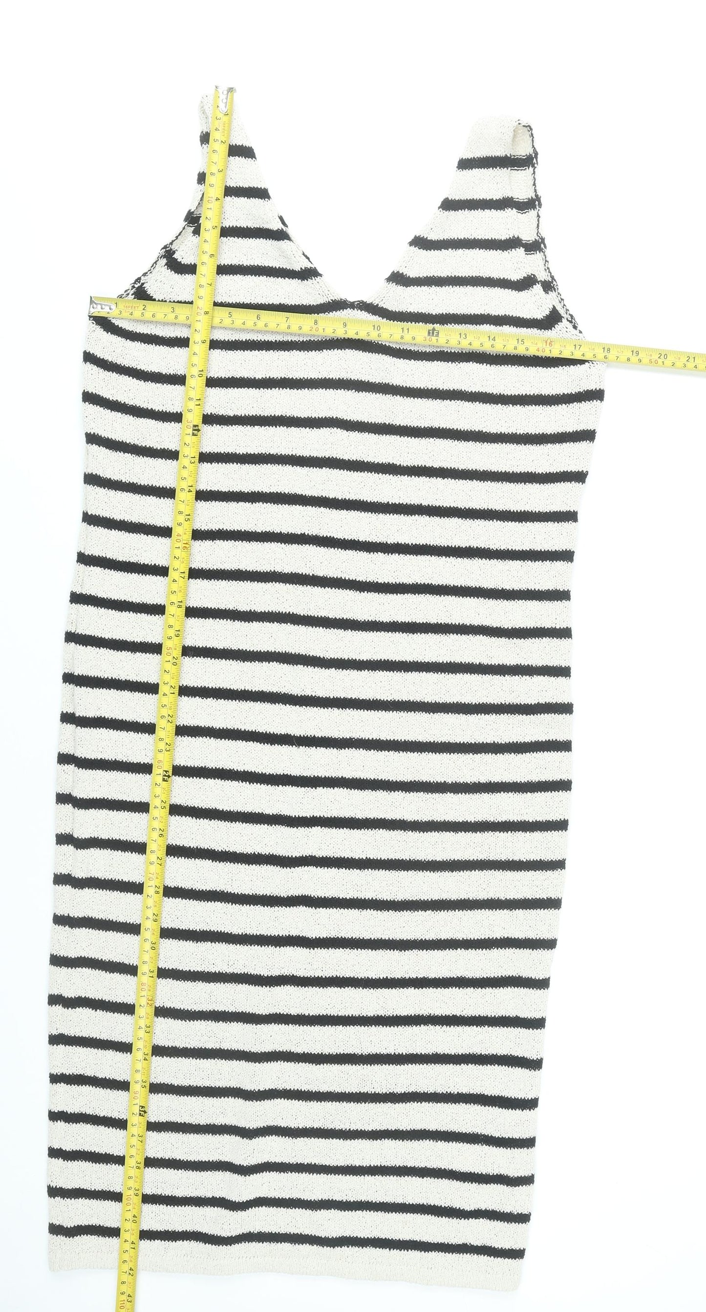 Primark Women’s Black White Striped Slip Dress Size 12-14 Summer Knit