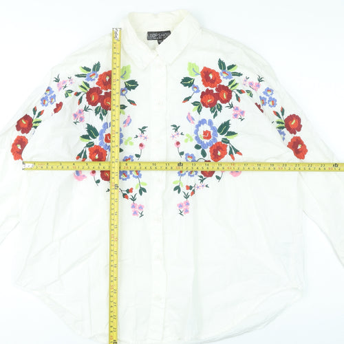 Topshop Womens White Floral Embroidered Cotton Button-Up Shirt UK 6