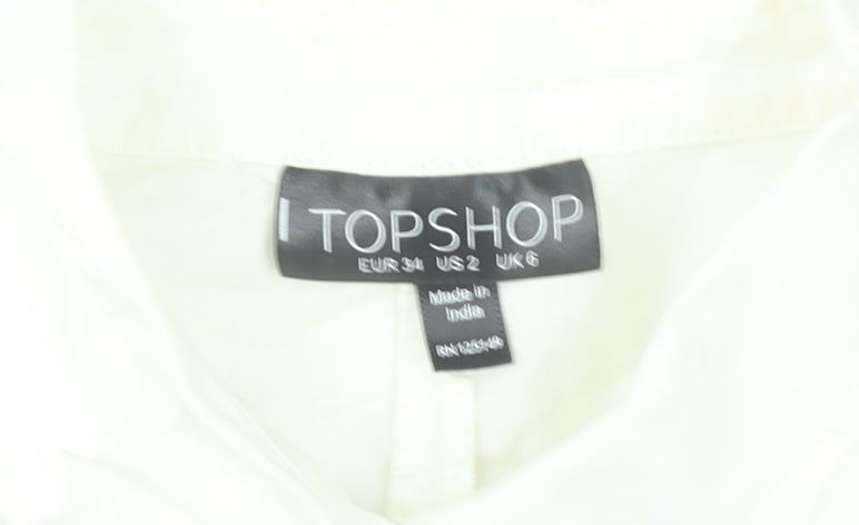Topshop Womens White Floral Embroidered Cotton Button-Up Shirt UK 6
