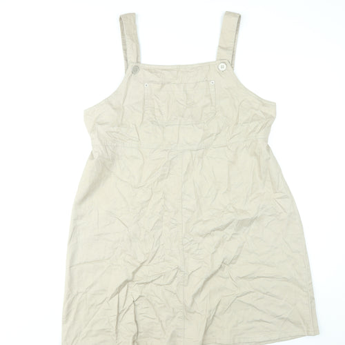 Sag Harbor Women Beige L Pinafore Dress Cotton Button Tie