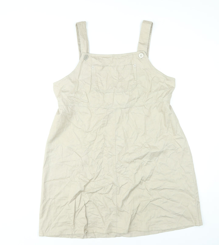 Sag Harbor Women Beige L Pinafore Dress Cotton Button Tie