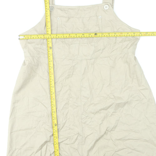 Sag Harbor Women Beige L Pinafore Dress Cotton Button Tie