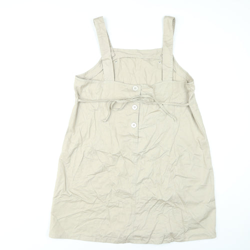 Sag Harbor Women Beige L Pinafore Dress Cotton Button Tie