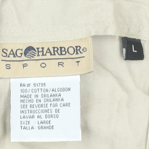 Sag Harbor Women Beige L Pinafore Dress Cotton Button Tie