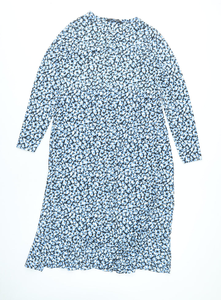 F&F Women’s Blue Animal Print Midi Shift Dress UK 12