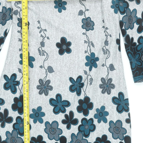 Roman Women’s Grey Blue Floral Shift Dress Size 10 Scoop Neck