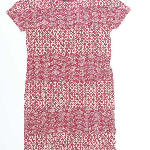 White Stuff Women’s Red Geometric Shift Dress Size 10 Cotton Casual