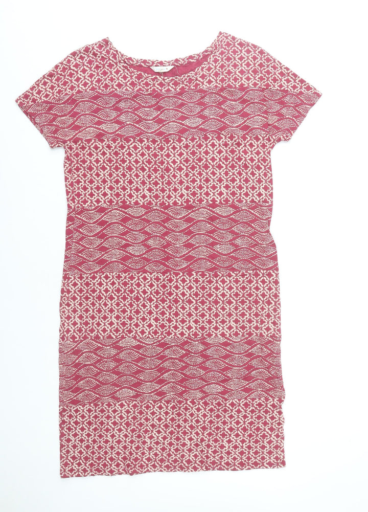 White Stuff Women’s Red Geometric Shift Dress Size 10 Cotton Casual
