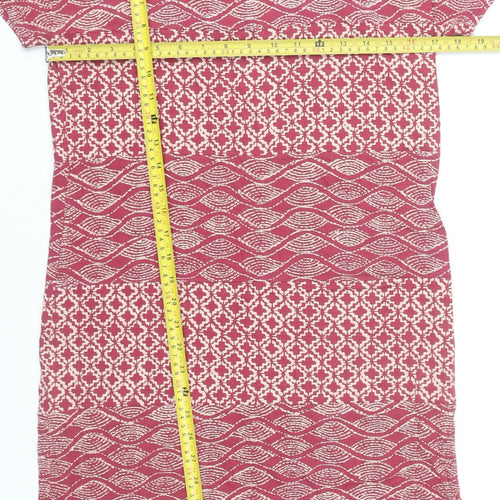 White Stuff Women’s Red Geometric Shift Dress Size 10 Cotton Casual