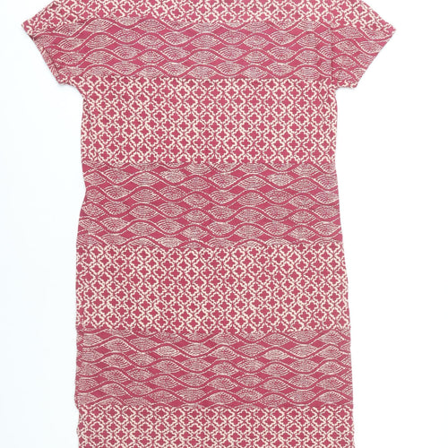 White Stuff Women’s Red Geometric Shift Dress Size 10 Cotton Casual