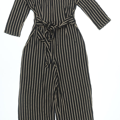 Bershka Women’s Black Striped Wide-Leg Jumpsuit Size 12
