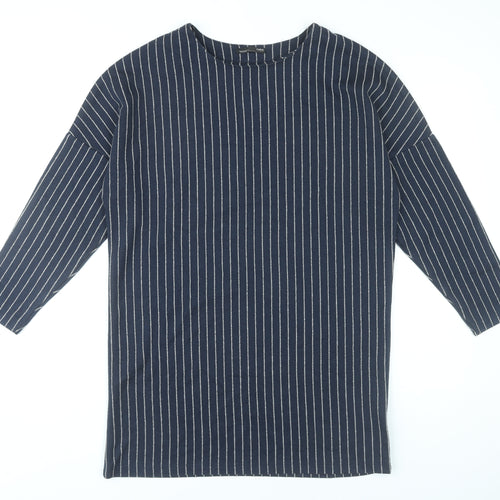 Zara Women Blue Striped Shift Dress Size M Knee Length 3/4 Sleeve