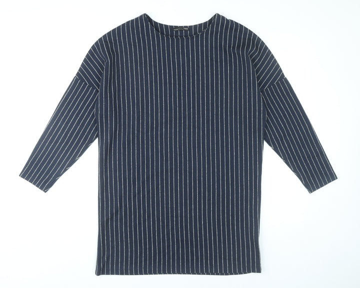 Zara Women Blue Striped Shift Dress Size M Knee Length 3/4 Sleeve