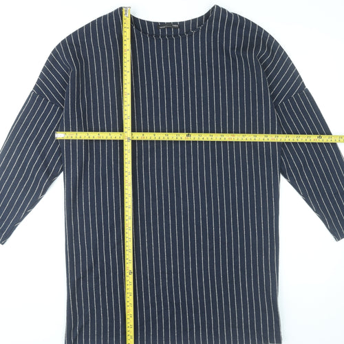 Zara Women Blue Striped Shift Dress Size M Knee Length 3/4 Sleeve
