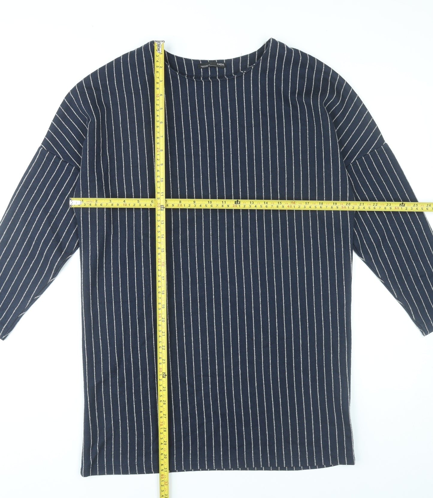 Zara Women Blue Striped Shift Dress Size M Knee Length 3/4 Sleeve