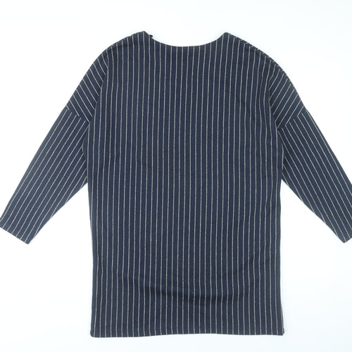 Zara Women Blue Striped Shift Dress Size M Knee Length 3/4 Sleeve