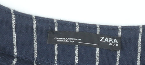 Zara Women Blue Striped Shift Dress Size M Knee Length 3/4 Sleeve