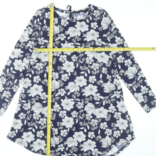 Dorothy Perkins Women’s Blue Floral Shift Dress Size 10 Long Sleeve