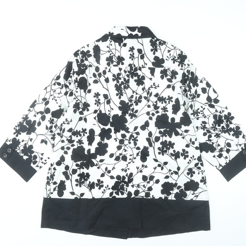 BrillianQin Womens Black White Floral Button-Up Shirt Tunic Size 16