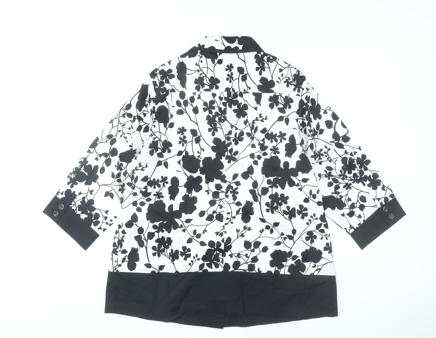 BrillianQin Womens Black White Floral Button-Up Shirt Tunic Size 16
