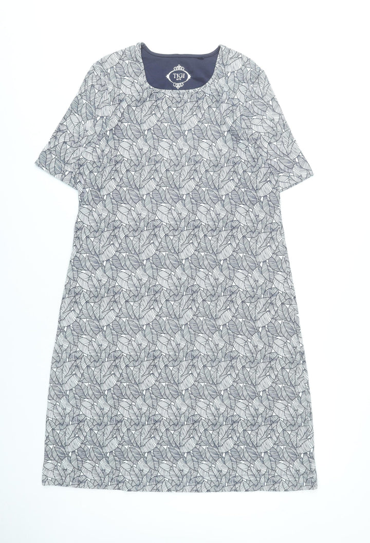 Tigi Womens Grey Leaf Print Shift Dress Size 10-12 Casual
