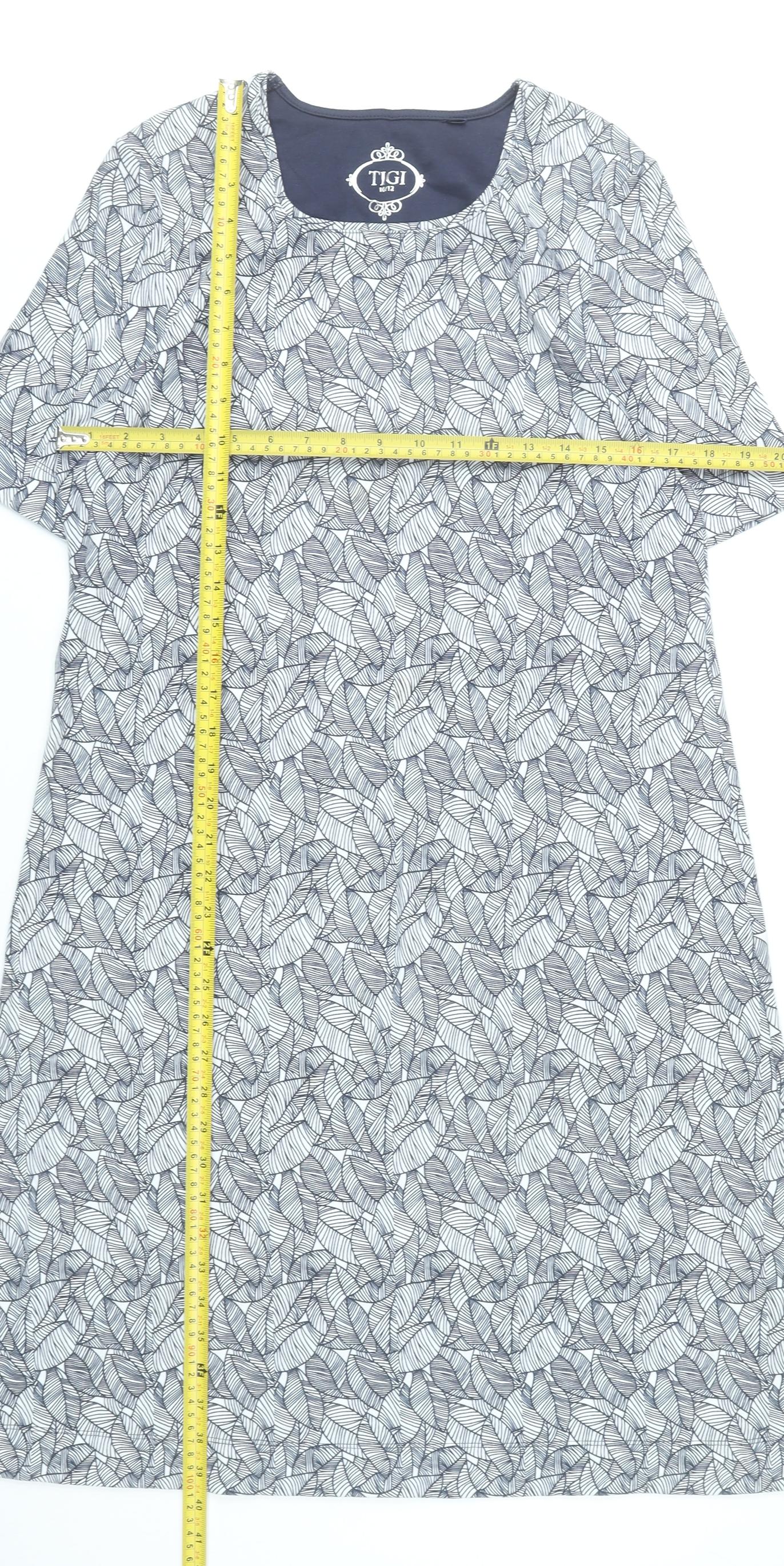 Tigi Womens Grey Leaf Print Shift Dress Size 10-12 Casual