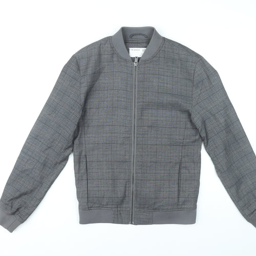 Primark Mens Grey XS Bomber Jacket Check Pattern Casual