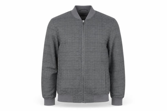 Front view of Primark men’s grey xs bomber jacket check pattern casual