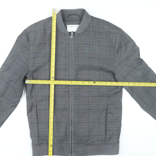 Primark Mens Grey XS Bomber Jacket Check Pattern Casual