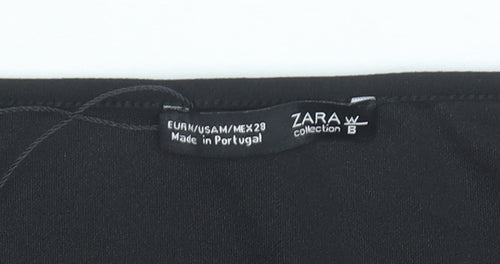 Zara Women Black Size 12 Cropped Blouse with Fur Trim Sleeves