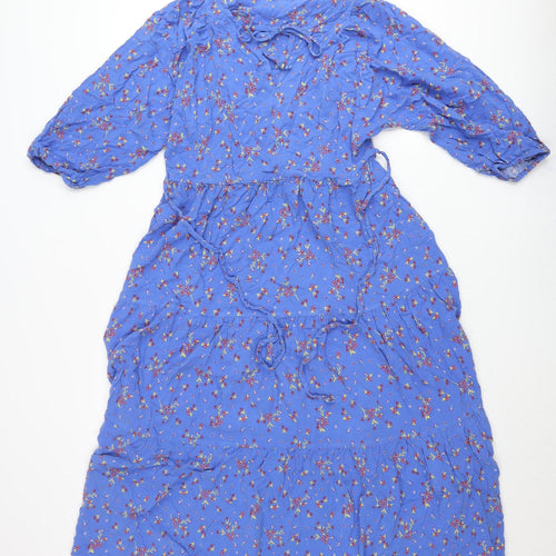Nutmeg Women Blue Floral Midi Wrap Dress Size 8 Viscose