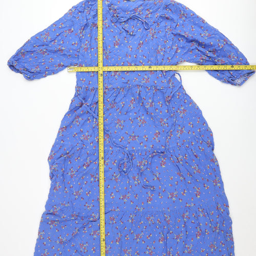 Nutmeg Women Blue Floral Midi Wrap Dress Size 8 Viscose