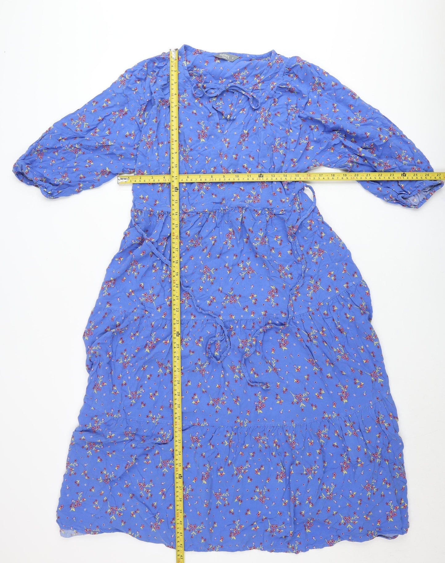 Nutmeg Women Blue Floral Midi Wrap Dress Size 8 Viscose