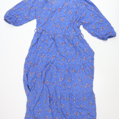 Nutmeg Women Blue Floral Midi Wrap Dress Size 8 Viscose