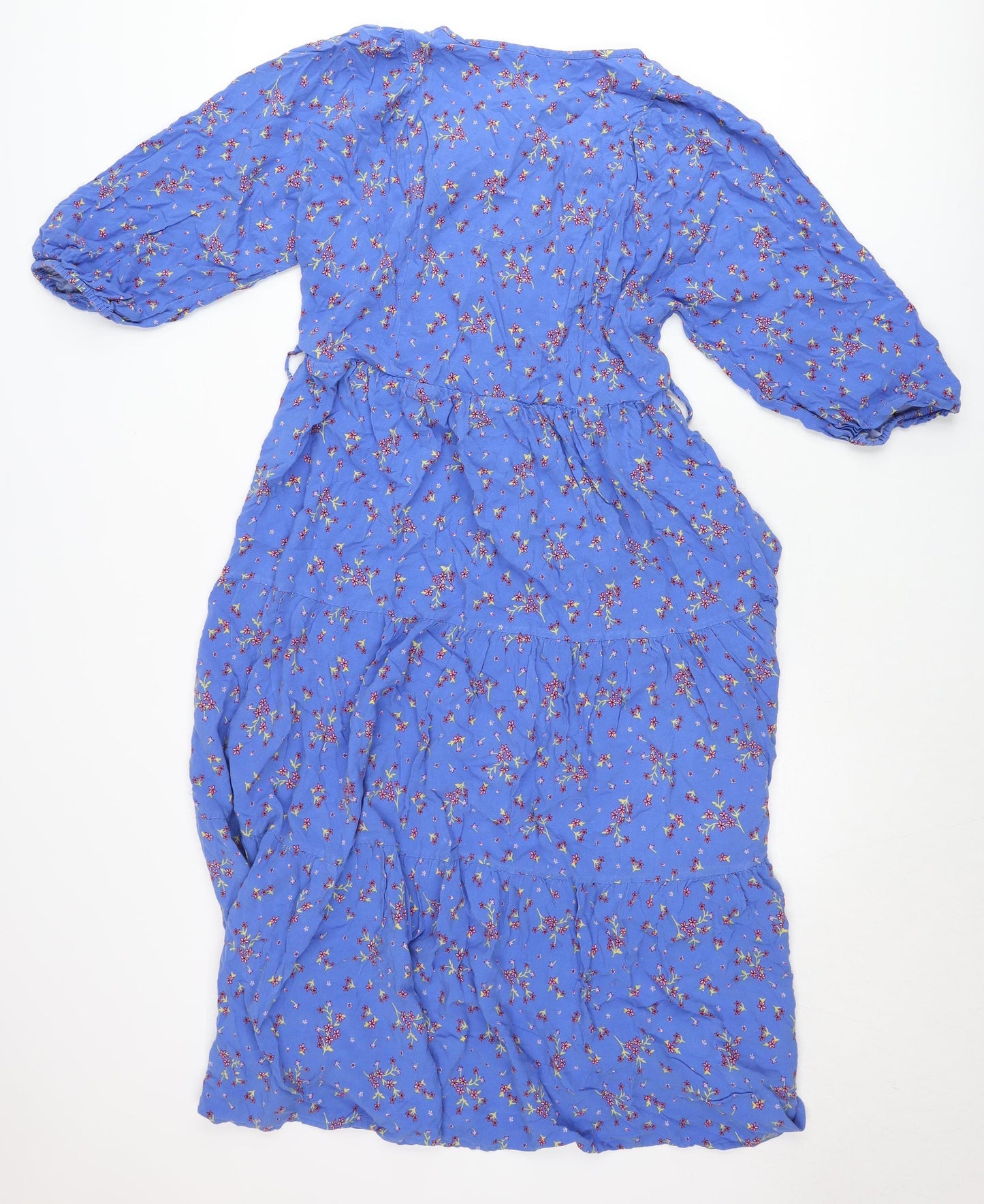 Nutmeg Women Blue Floral Midi Wrap Dress Size 8 Viscose