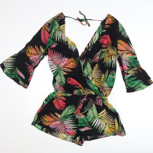 Marks and Spencer Women’s Black Multicoloured Tropical Playsuit Size 12
