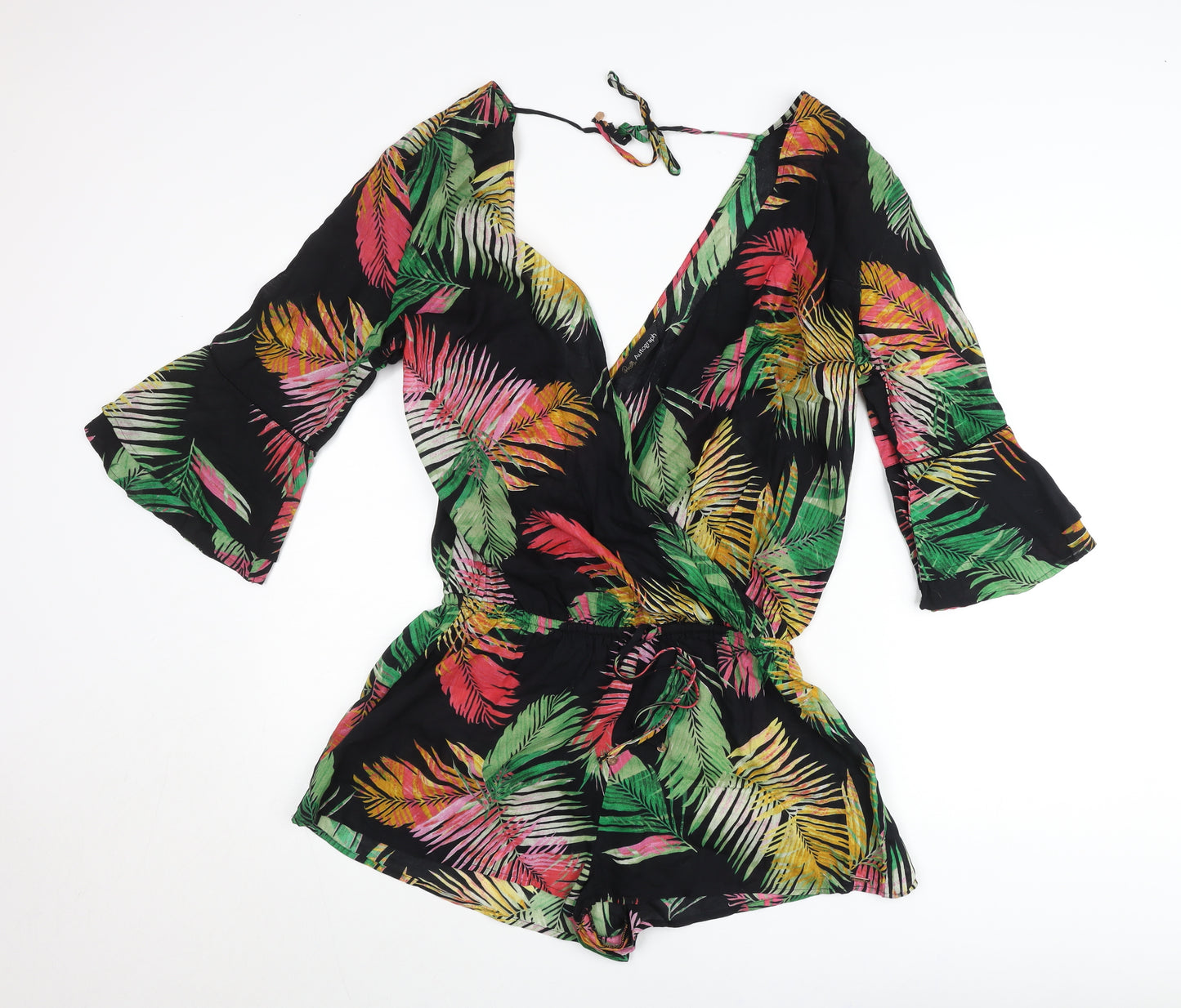 Marks and Spencer Women’s Black Multicoloured Tropical Playsuit Size 12