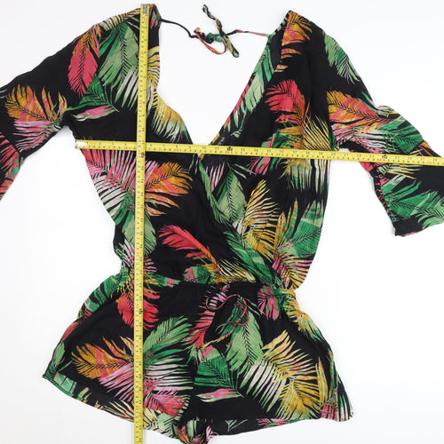 Marks and Spencer Women’s Black Multicoloured Tropical Playsuit Size 12