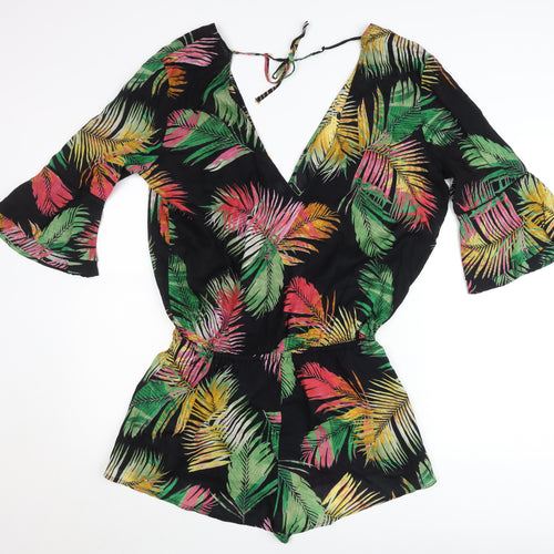 Marks and Spencer Women’s Black Multicoloured Tropical Playsuit Size 12
