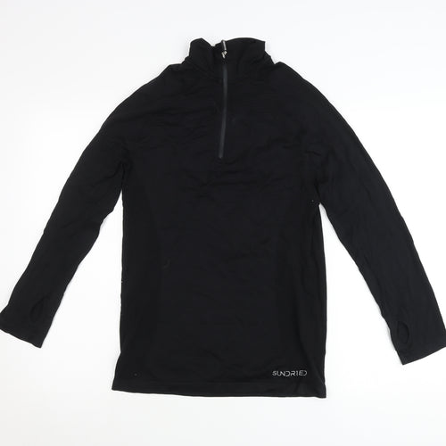 Sundried Men’s Black Pullover Jumper L Athletic Mock Neck 1/4 Zip Sports Top