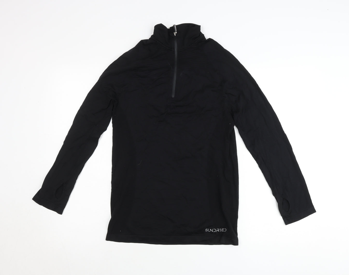 Sundried Men’s Black Pullover Jumper L Athletic Mock Neck 1/4 Zip Sports Top