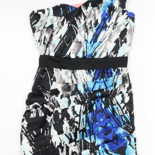 Lipsy Women’s Blue Black One Shoulder Pleated Bodycon Party Dress Size 10
