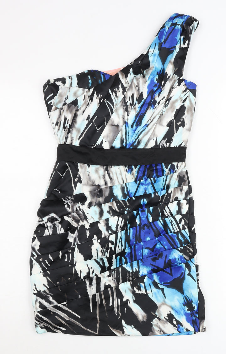 Lipsy Women’s Blue Black One Shoulder Pleated Bodycon Party Dress Size 10