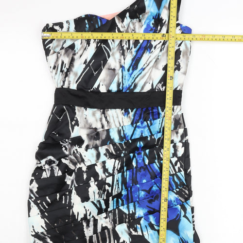 Lipsy Women’s Blue Black One Shoulder Pleated Bodycon Party Dress Size 10