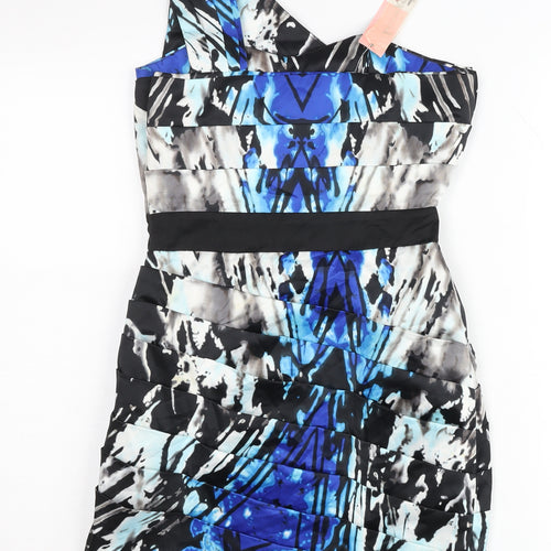 Lipsy Women’s Blue Black One Shoulder Pleated Bodycon Party Dress Size 10