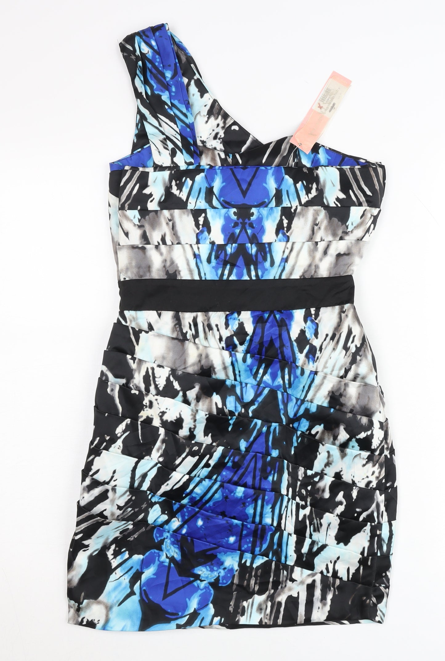 Lipsy Women’s Blue Black One Shoulder Pleated Bodycon Party Dress Size 10