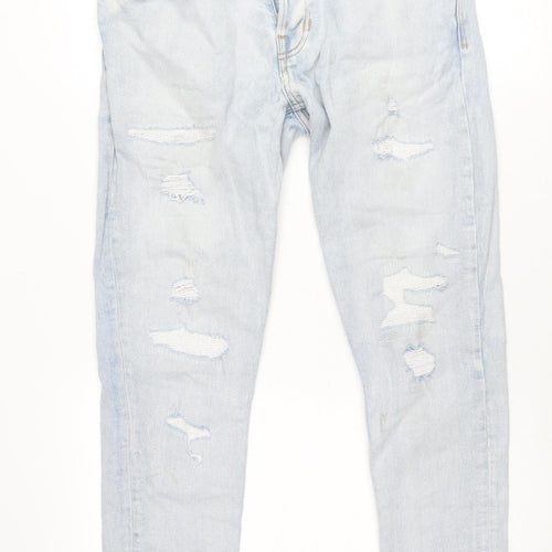Zara Womens Blue Distressed Boyfriend Jeans Size 14 Relaxed Fit