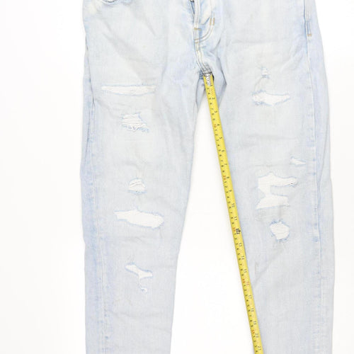 Zara Womens Blue Distressed Boyfriend Jeans Size 14 Relaxed Fit